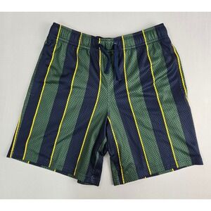 DSG Boys Mesh Gym Shorts Green Navy Blue Yellow Striped Size L NWT 6 Inseam